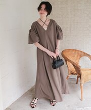 前後2wayリボンデザインギャザーボリュームワンピース