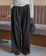 ウールライクダブルタックワイドパンツ
