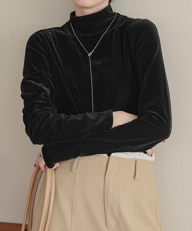 シアーベロアハイネックロングTシャツ