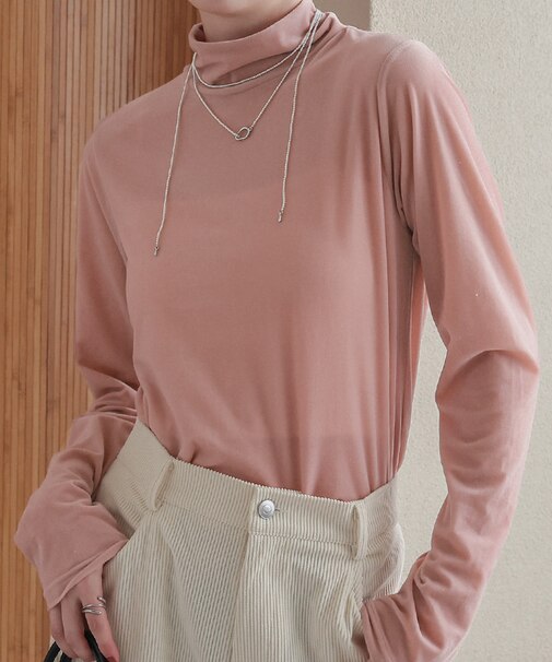 シアーベロアハイネックロングTシャツ