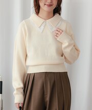 アルパカタッチレースレイヤード襟ニット