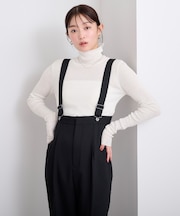 ウールブレンドハイネックリブニット