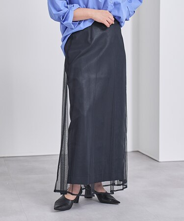 チュールフレアスカート×フェイクレザータイトスカートセット