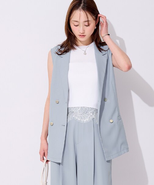美ツイルノースリーブジャケットジレ