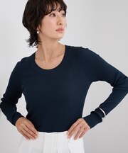 Uネック長袖リブニット