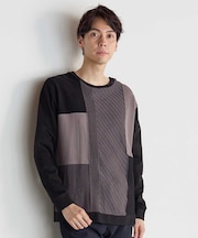 ニット×ポンチ パネル切り替え ドッキング クルーネックロンT