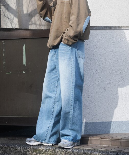 【WEB限定/12oz デニム】ウエストシャーリング ５ポケット ワイドストレートパンツ