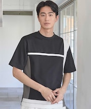 パネル切り替え 異素材コンビクルーネックT