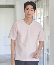 タックジャガードVネックTシャツ