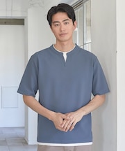 ふくれJQDフェイクレイヤードキーネックT