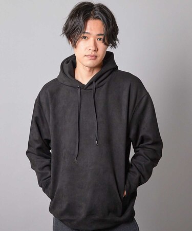 リラックスフィットフェイクスウェード パーカー