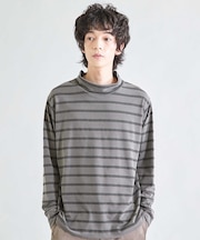 フェードジャガードボーダー モックネックTシャツ