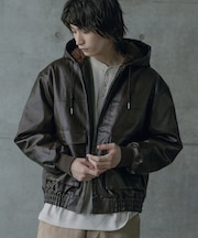 ビンテージシンセティックレザーA-2タイプパーカーブルゾン