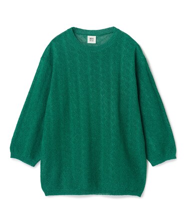 変形アーガイルシアーニット7分袖Tシャツ