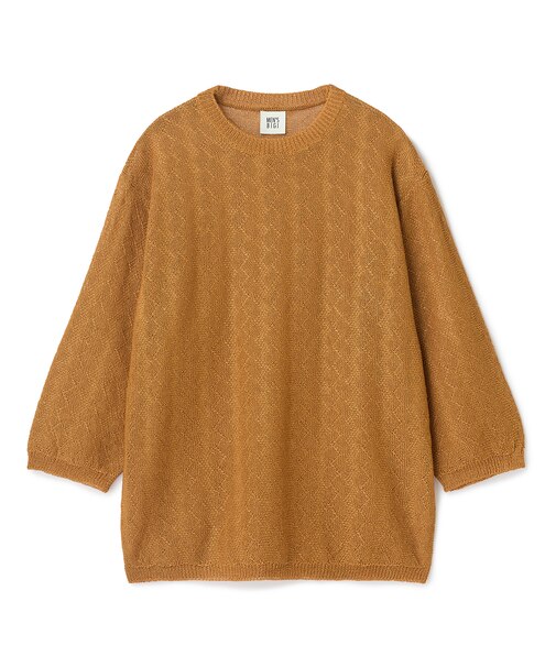 変形アーガイルシアーニット7分袖Tシャツ