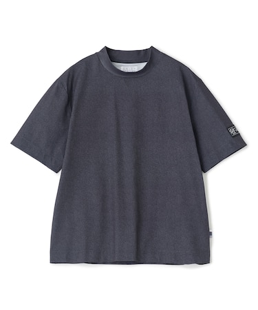 ドットメッシュプリントモックネックTシャツ<ストレッチ・軽量・ハンドウォッシャブル・通気性>
