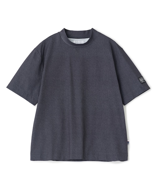 ドットメッシュプリントモックネックTシャツ<ストレッチ・軽量・ハンドウォッシャブル・通気性>