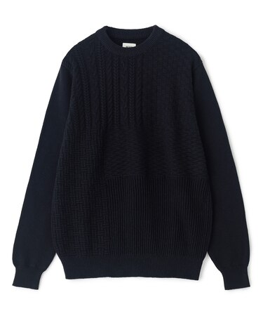 カシミヤ混 パッチワーク風クルーネックニット