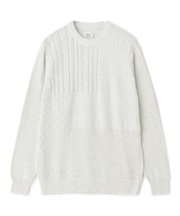 カシミヤ混 パッチワーク風クルーネックニット