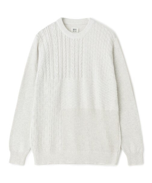 カシミヤ混 パッチワーク風クルーネックニット