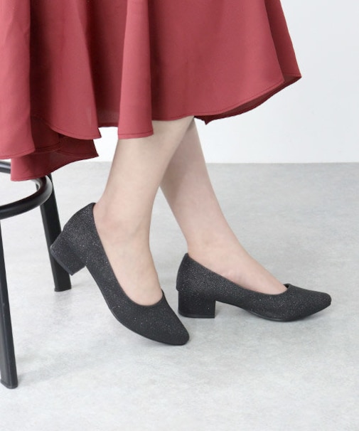 パンプス 黒 ローヒール 歩きやすい 4cmヒール ミドルヒール 疲れない 太ヒール チャンキーヒール ポインテッドトゥ スエード エナメル 合成皮革 ブラック レディース 入学式 卒業式 通勤 (5422-1)