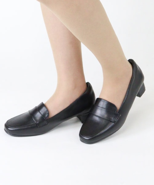 3.5cm太ヒールローファー パンプス フォーマル 黒 痛くない 脱げない リクルート オフィス ビジネス ビジネスシューズ ローヒール (3122)