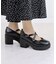 パンプス レディース 厚底 クロス ストラップタンクソール ラウンドトゥ 軽量 歩きやすい 2way 合成皮革 エナメル 可愛い 8cmヒール 黒 ブラック おでこ靴 (3061)