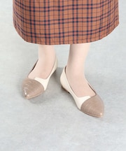 パンプス ローヒール 黒 バイカラー ぺたんこ フラット 疲れない 軽い レディース ポインテッドトゥ スエード 合成皮革ブラック 白 コンビ スムース (1182)