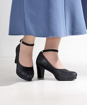 パンプス ストラップ ハイヒール 7cmヒール 黒 痛くない 太ヒール チャンキーヒール 歩きやすい かわいい ラウンドトゥ (5487)