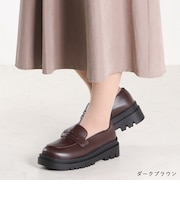 ローファー レディース 厚底 5cmヒール コイン ラウンドトゥ レザー エナメル シンプル おしゃれ 合皮 スエード 黒 ブラック 白 ホワイト (3042)