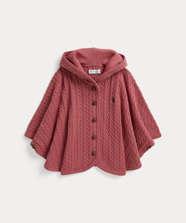 (ベビー)ミニケーブル コットン フーデッド ポンチョ