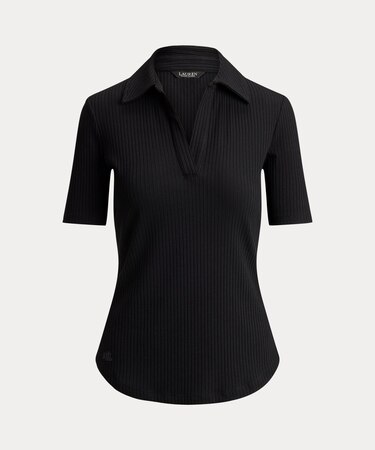 リブニット エルボースリーブ ポロ Tシャツ