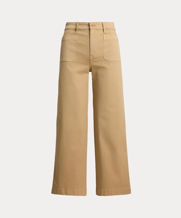 ストレッチ チノ ワイドレッグ クロップド パンツ