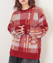 モヘアタッチ ニット ジャガード チェック柄 プルオーバー