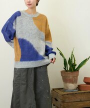 モヘアタッチ ニット ジャガード マーブル柄 プルオーバー