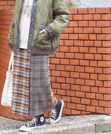ネルチェック ラップ風 スカート