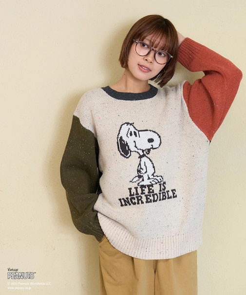 PEANUTS ( ピーナッツ ) 1/16ネップヤーン ニット バックロゴ プルオーバー