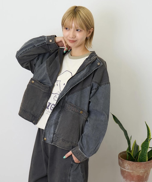 硫化染ツイル × ムラ糸ポプリン 切替 ジップ ジャケット