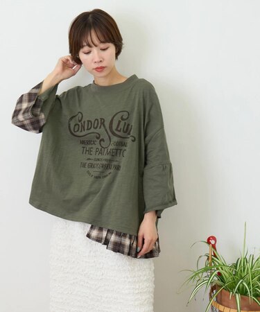 スラブ天竺 × 先染め チェック 裾フリル リメイク風 プルオーバー Tシャツ