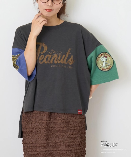 PEANUTS ( ピーナッツ ) 32/-スラブ天竺 配色 ワイド Tシャツ