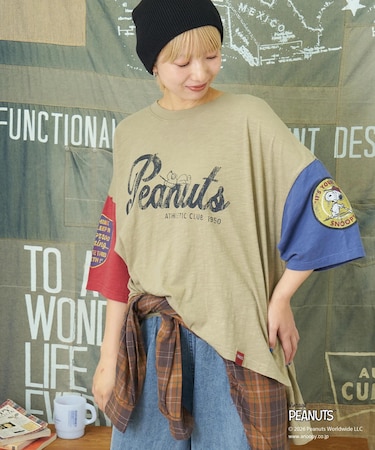 PEANUTS ( ピーナッツ ) 32/-スラブ天竺 配色 ワイド Tシャツ