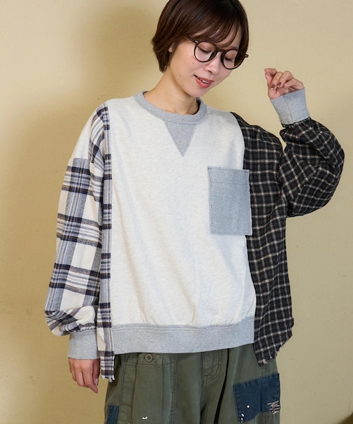ネルチェック × スウェット ミックス プルオーバー