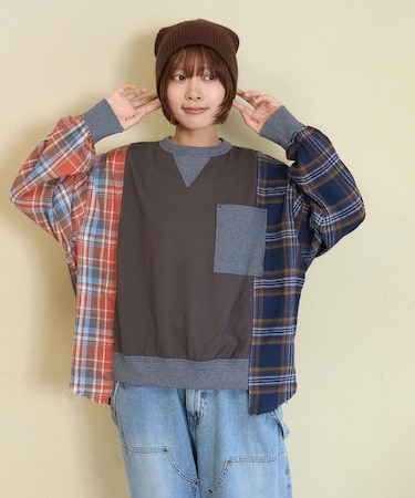 ネルチェック × スウェット ミックス プルオーバー
