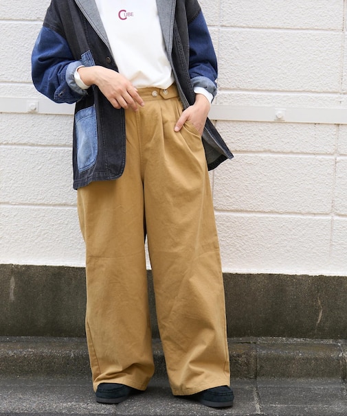 ピーチツイル タック ワイド パンツ
