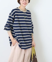 先染め ボーダー ロゴプリント ビッグTシャツ