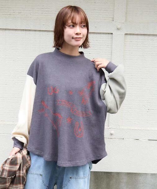 CVC ワッフル ギャザースリーブ プルオーバー