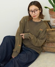 パウダー加工 スウェット ロゴ 刺繍 プルオーバー
