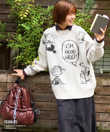PEANUTS ( ピーナッツ ) ダブルジャガード ニット フレンズ プルオーバー