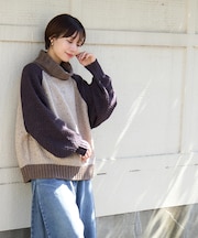 ネップ × タムヤーン 鹿の子柄 オフタートル ニット