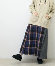 起毛 チェック × ヘリンボン ラップ風 スカート